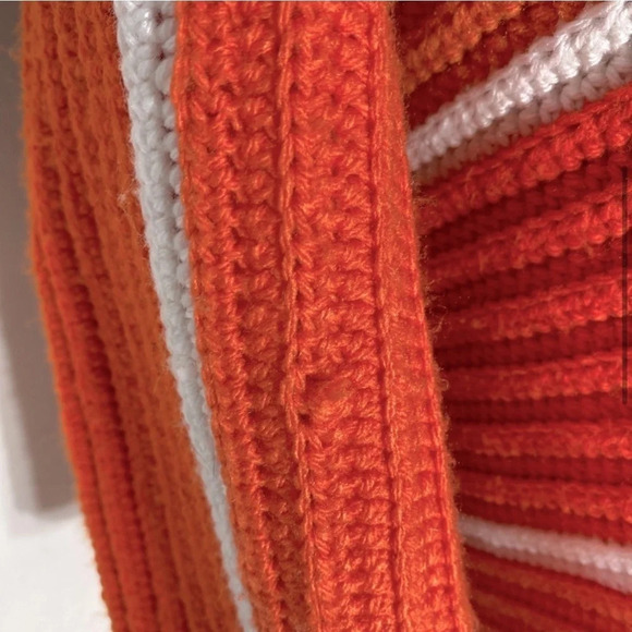 Vintage Handmade Orange Striped Crochet Knit Afghan Throw Blanket - Picture 5 of 16